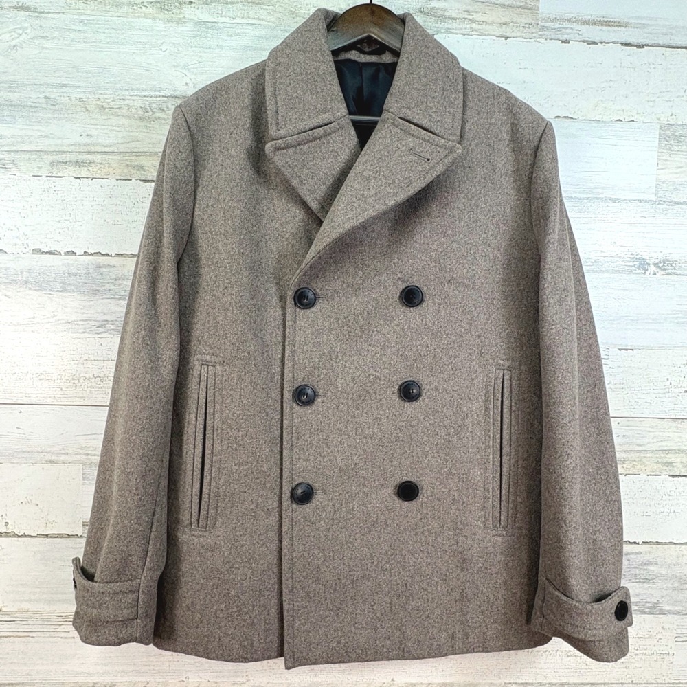 H&M Man Mens Beige Double Breasted Wool Blend Peacoat Blazer Jacket Size 42R